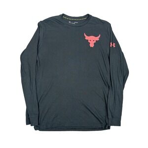 Under Armour Project Rock Shirt Mens M Black HeatGear Hardest Worker In The Room